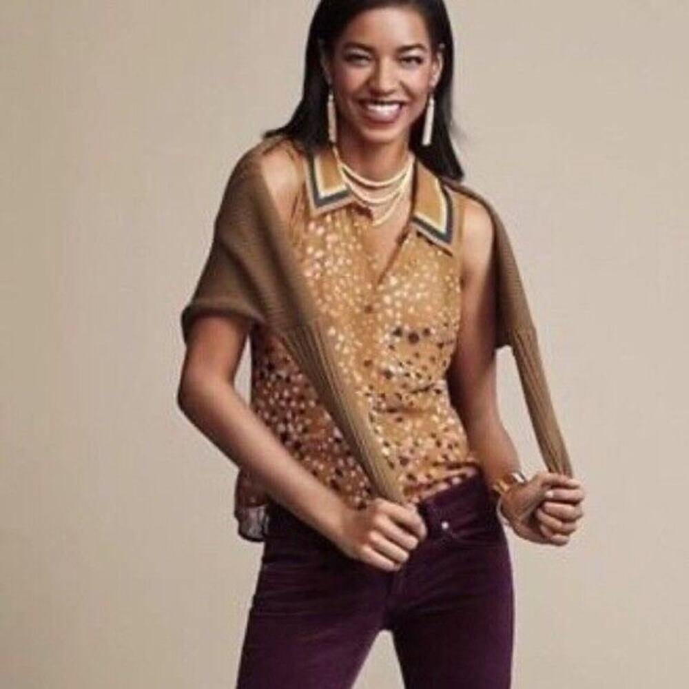 CAbi Cheers yellow speckled collar sleeveless sheer blouse SIZE S‎ - Picture 2 of 5